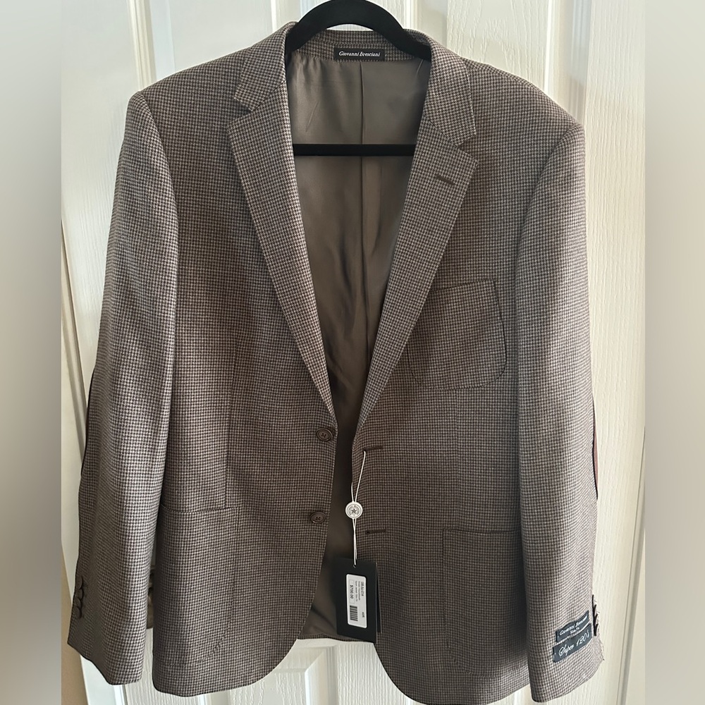 NWT Giovanni Bresciani Mens’ 
Super 120s 
Brown Houndstooth 
Slim Fit Size 40R